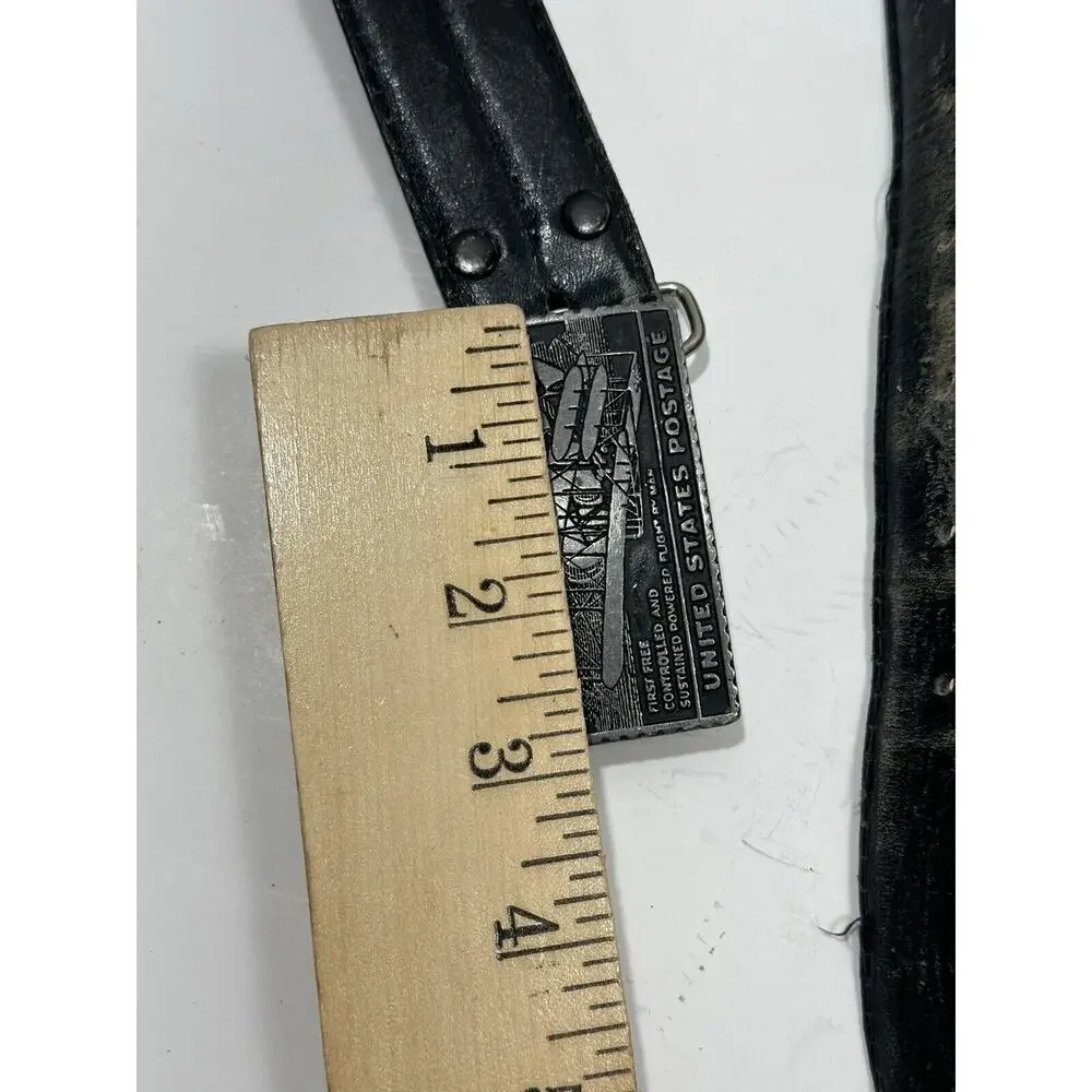 6 Cents‎ Air Mail US Postage Stamp Pewter Belt Buckle Argentina Leather Belt 38